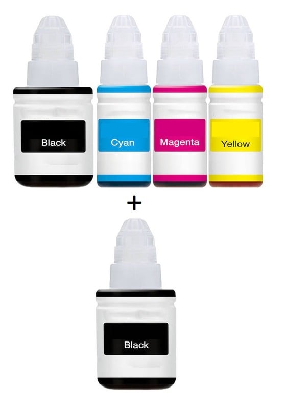 Compatible Canon GI-490 Full Set of Ink Bottles & EXTRA BLACK (2 x Black, /Cyan/Magenta/Yellow)